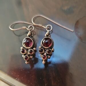 Elegant Sterling Silver and Red GARNET Gemstone Earrings